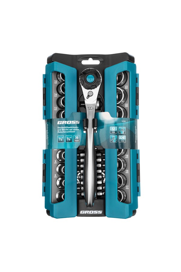 Набор торцевых головок, трещотка 120 зубьев, 1/2