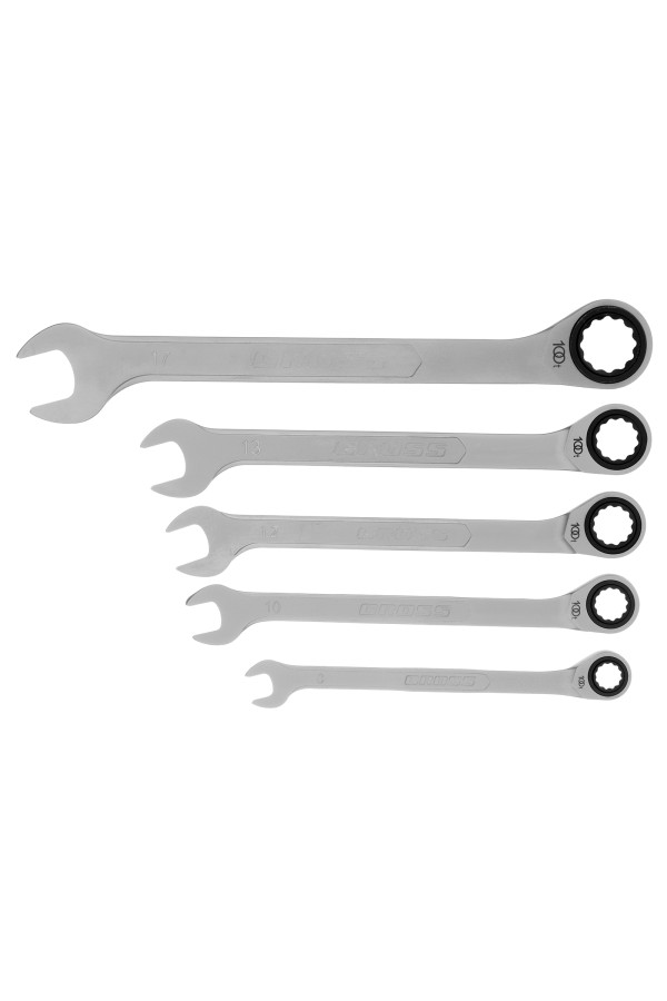 Набор ключей комбинированных трещоточных, количество зубьев 100, СRV, 5 шт, 8- 17 мм Gross