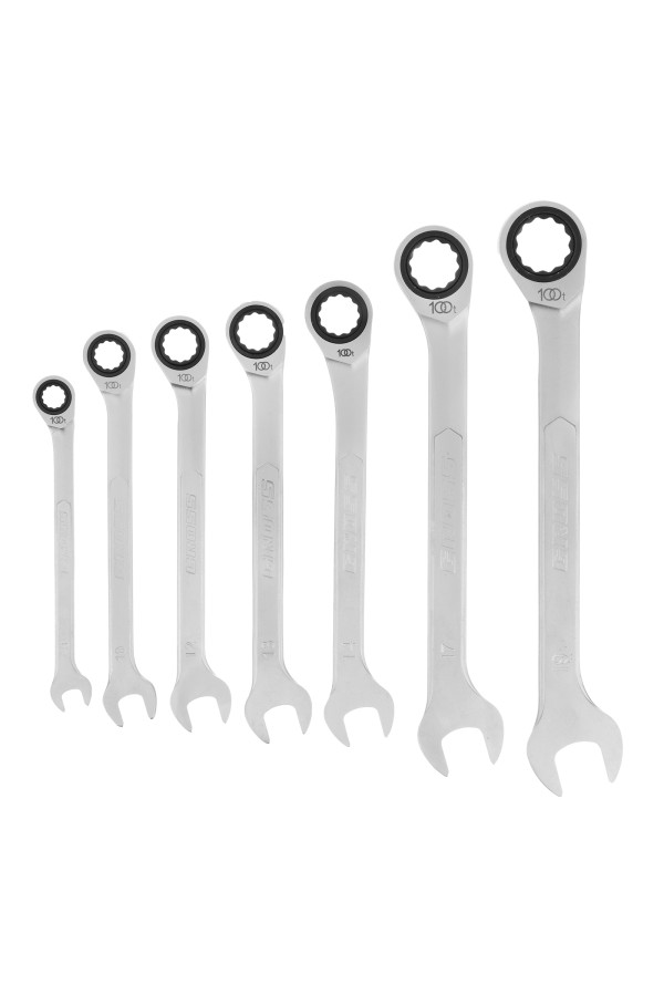 Набор ключей комбинированных трещоточных, количество зубьев 100, СRV, 7 шт, 8-19 мм Gross