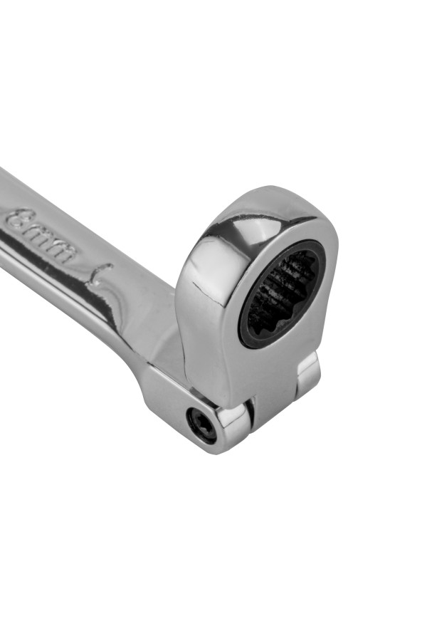 Ключ комбинированный трещоточный, 8 мм, CrV, шарнирный, зеркальный хром Matrix Professional