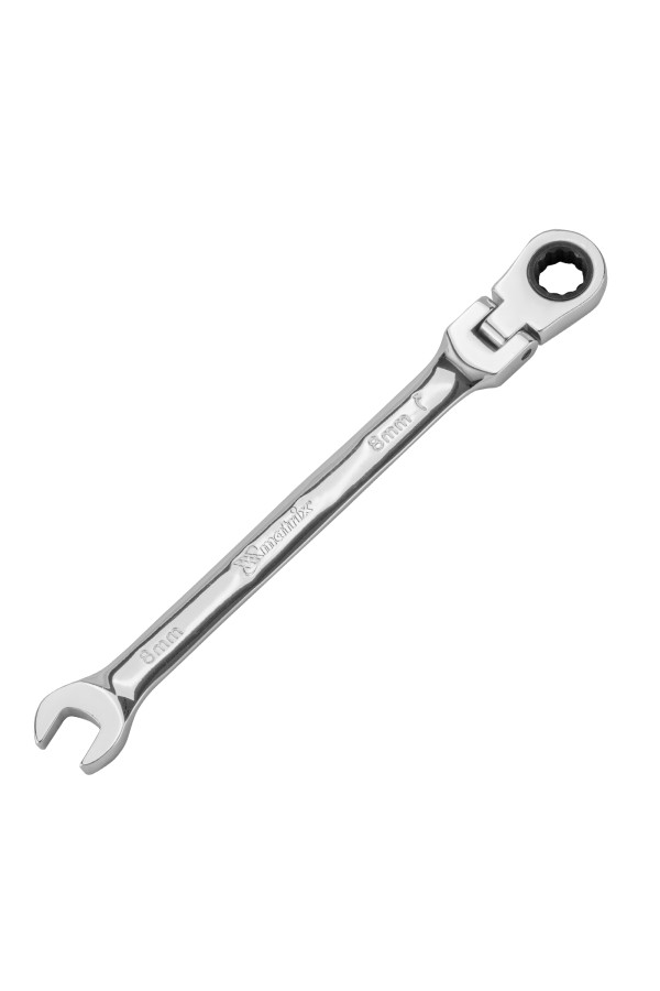 Ключ комбинированный трещоточный, 8 мм, CrV, шарнирный, зеркальный хром Matrix Professional