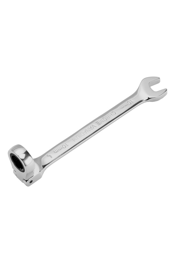 Ключ комбинированный трещоточный, 10 мм, CrV, шарнирный, зеркальный хром Matrix Professional