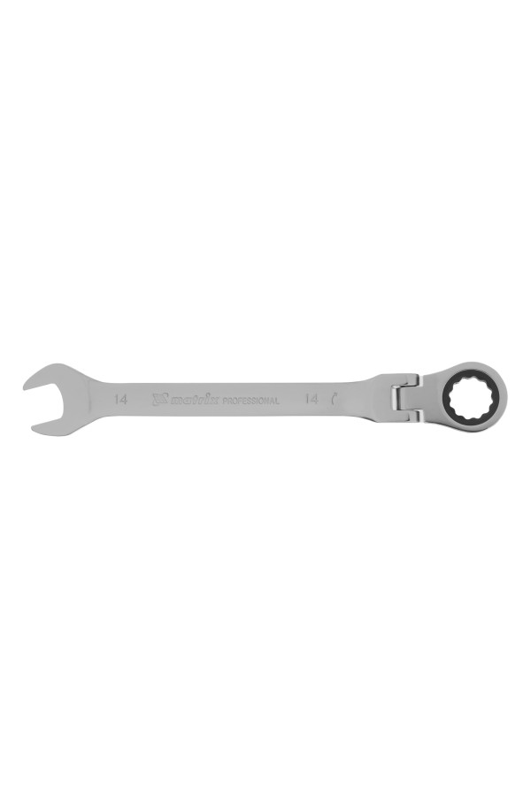 Ключ комбинированный трещоточный, 14 мм, CrV, шарнирный, зеркальный хром Matrix Professional