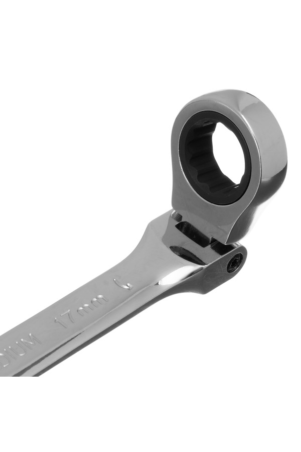 Ключ комбинированный трещоточный, 17 мм, CrV, шарнирный, зеркальный хром Matrix Professional