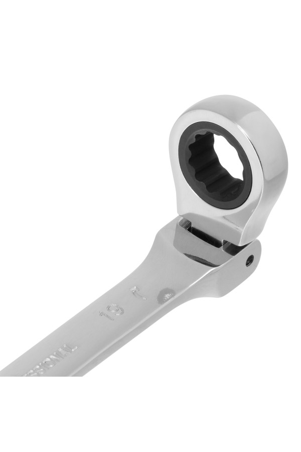 Ключ комбинированный трещоточный, 19 мм, CrV, шарнирный, зеркальный хром Matrix Professional