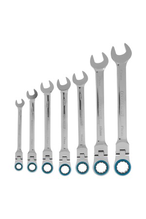 Набор ключей комбинированных с трещоткой, 8-19 мм, 7 шт, шарнирные, CrV Gross