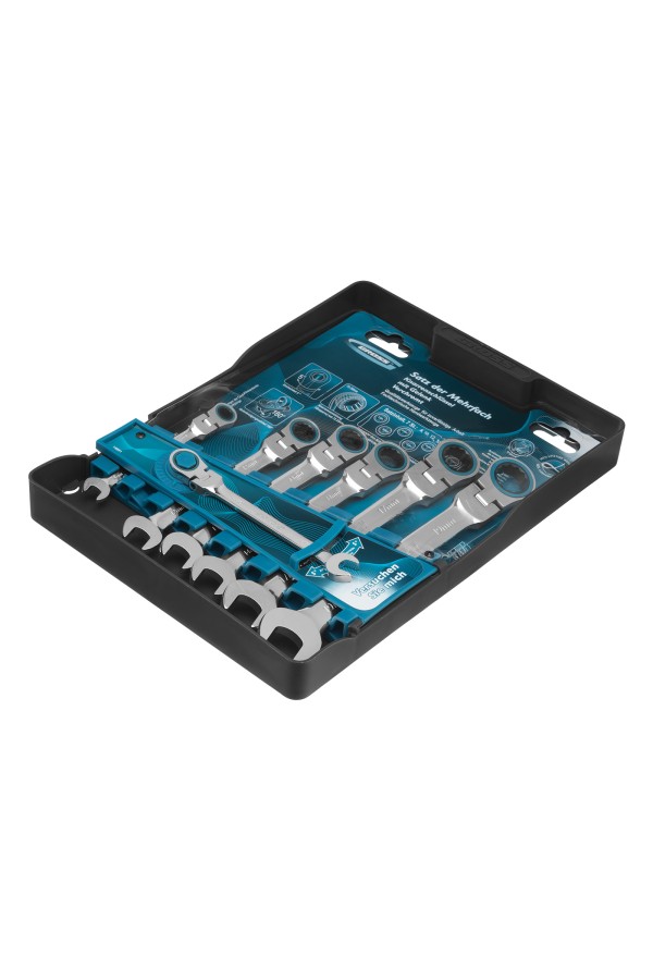 Набор ключей комбинированных с трещоткой, 8-19 мм, 7 шт, шарнирные, CrV Gross