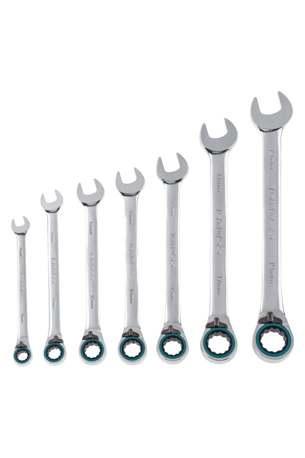 Набор ключей комбинированных с трещоткой, 8-19 мм, 7 шт, реверсивные, CrV Gross