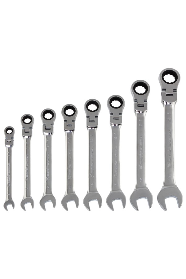 Набор ключей комбинированных, трещеточных шарнирных 8 шт Matrix