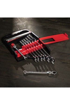 Набор ключей комбинированных, трещеточных шарнирных 8 шт Matrix