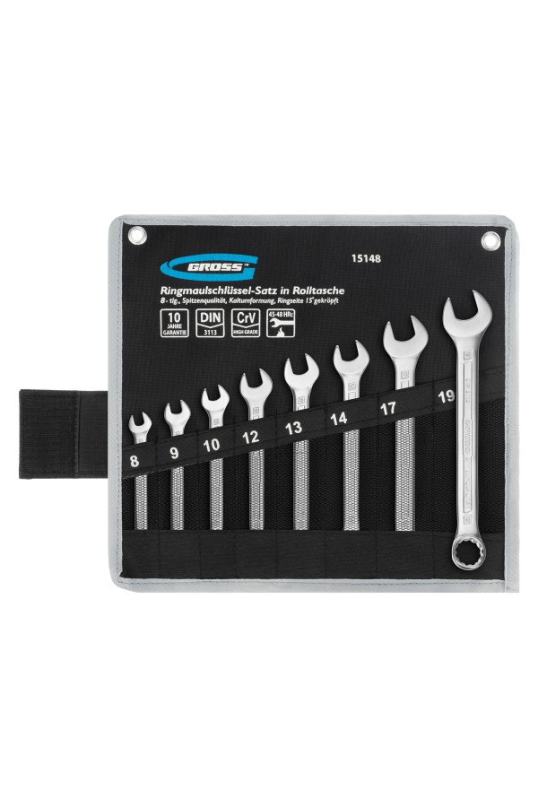 Набор ключей комбинированных 8-19 мм, 8 шт, CrV, холодный штамп Gross