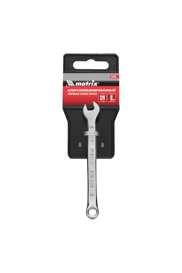 Ключ комбинированный, 6 мм, CrV, полированный хром Matrix