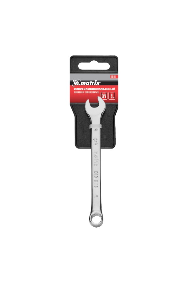 Ключ комбинированный, 9 мм, CrV, полированный хром Matrix