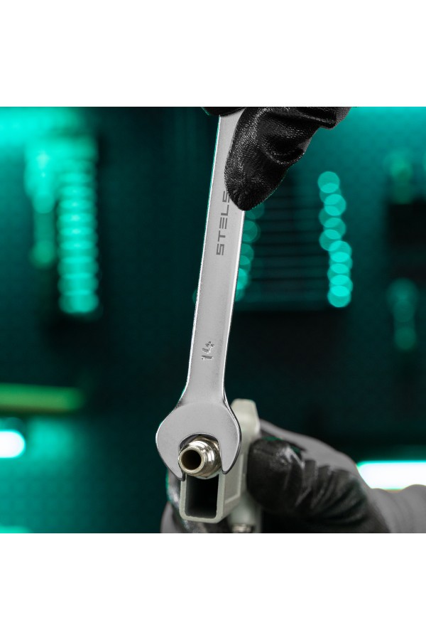 Ключ комбинированный, 14 мм, CrV, матовый хром Stels