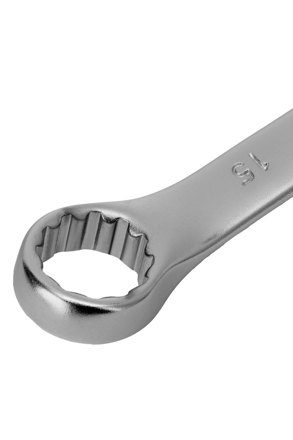 Ключ комбинированный, 15 мм, CrV, матовый хром Stels