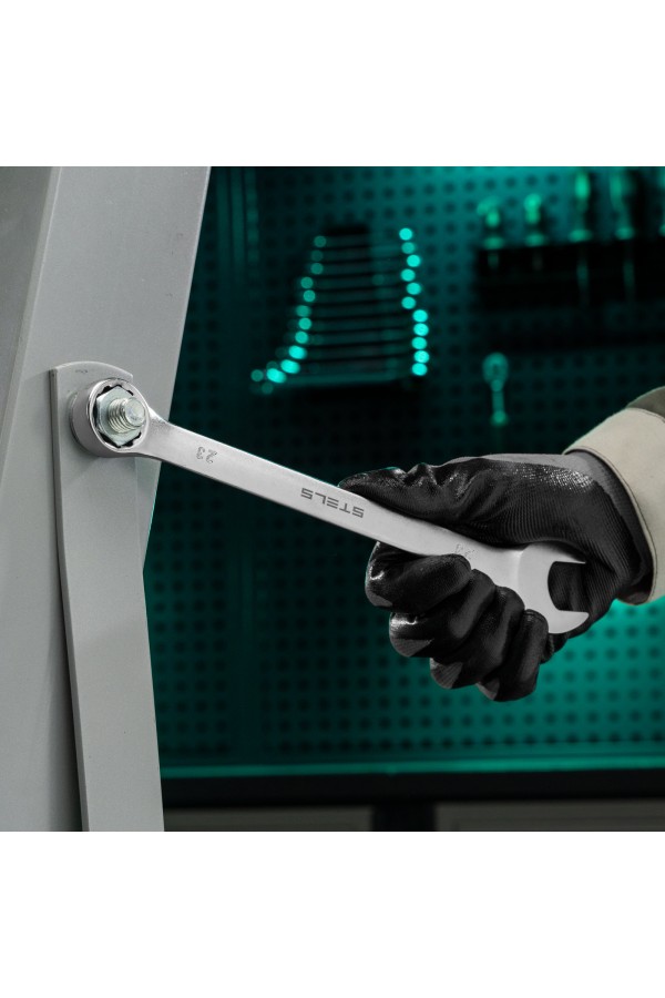 Ключ комбинированный, 23 мм, CrV, матовый хром Stels