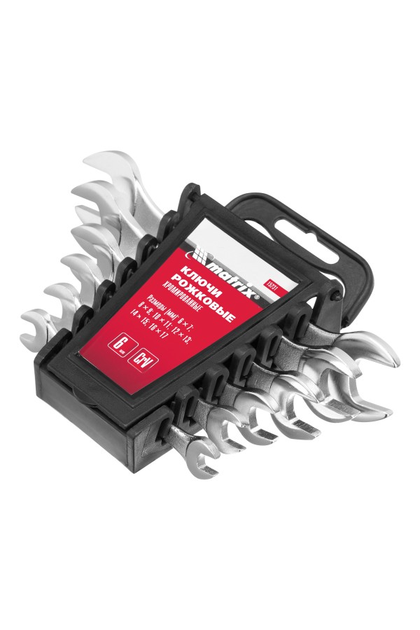 Набор ключей рожковых, 6-17 мм, 6 шт, CrV, хромированные Matrix