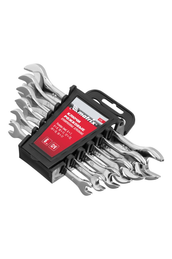 Набор ключей рожковых 6 шт, 6-17 мм, CrV, Elliptical, зеркальное хромирование Matrix