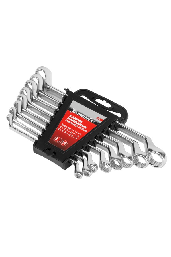 Набор ключей накидных 8 шт, 6-22мм, CrV, Elliptical, зеркальное хромирование Matrix