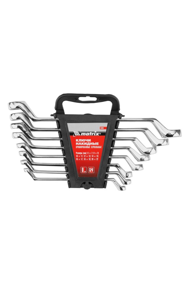 Набор ключей накидных 8 шт, 6-22мм, CrV, Elliptical, зеркальное хромирование Matrix