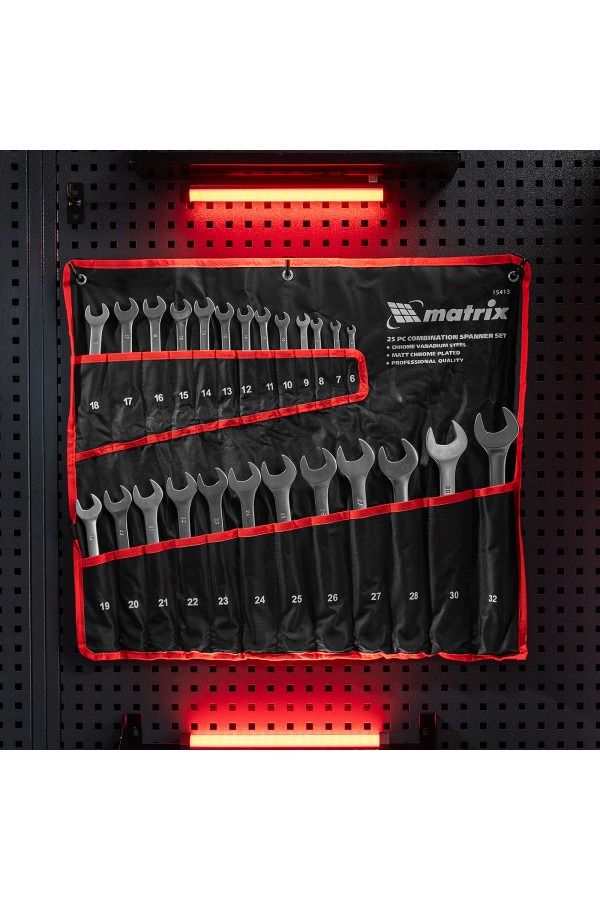 Набор ключей комбинированных, 6-32 мм, 25 шт, CrV, матовый хром Matrix