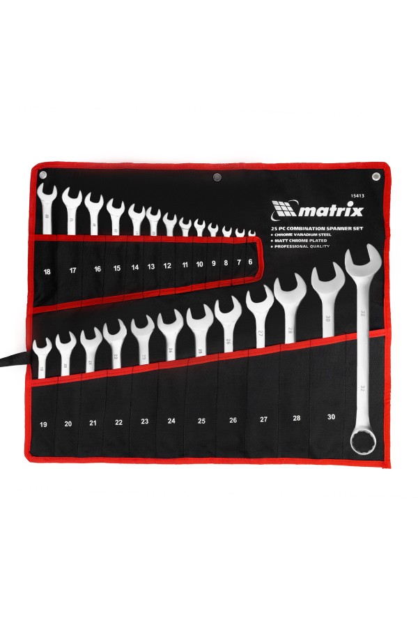 Набор ключей комбинированных, 6-32 мм, 25 шт, CrV, матовый хром Matrix
