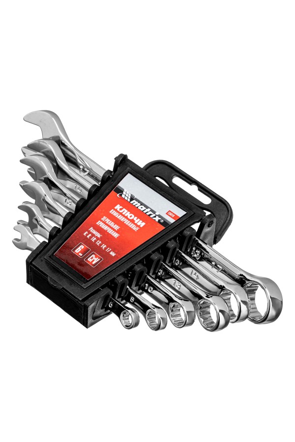 Набор ключей комбинированных, 6-17 мм, 6 шт, CrV, полированный хром Matrix