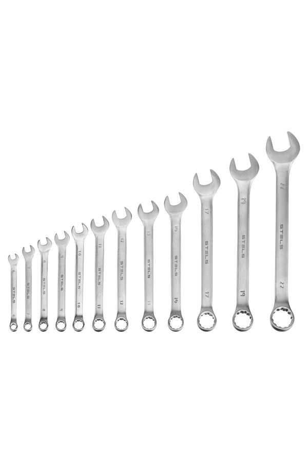 Набор ключей комбинированных 6-22 мм, 12 шт, CrV, матовый хром Stels