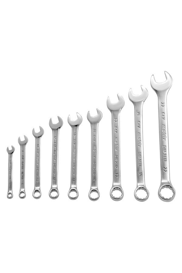 Набор ключей комбинированных, 6-22 мм, 9 шт, CrV, полированный хром Matrix