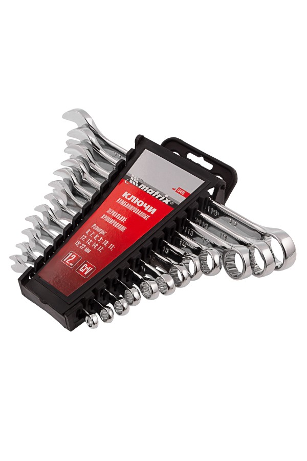 Набор ключей комбинированных, 6-22 мм, 12 шт, CrV, полированный хром Matrix