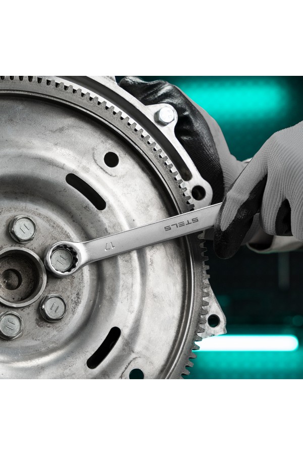 Набор ключей комбинированных, 8-17 мм, 6 шт, CrV, матовый хром Stels