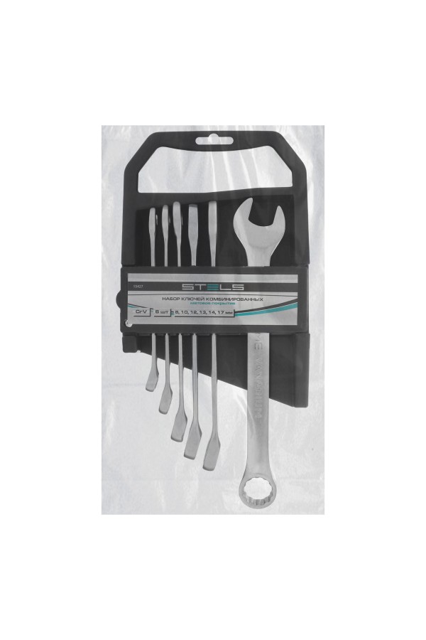 Набор ключей комбинированных, 8-17 мм, 6 шт, CrV, матовый хром Stels
