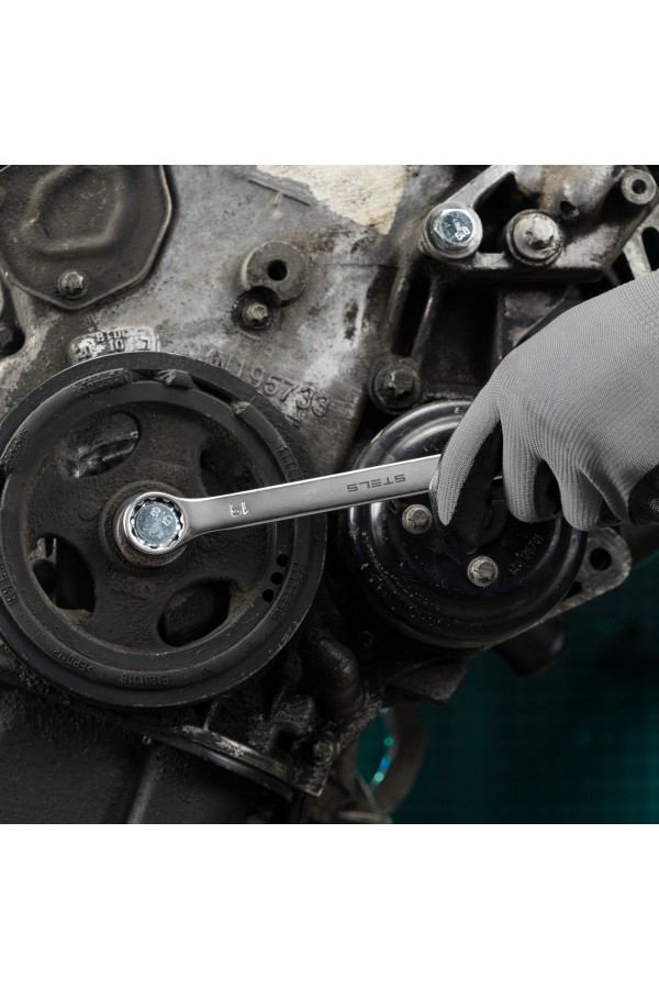 Набор ключей комбинированных, 8-19 мм, 8 шт, CrV, матовый хром Stels