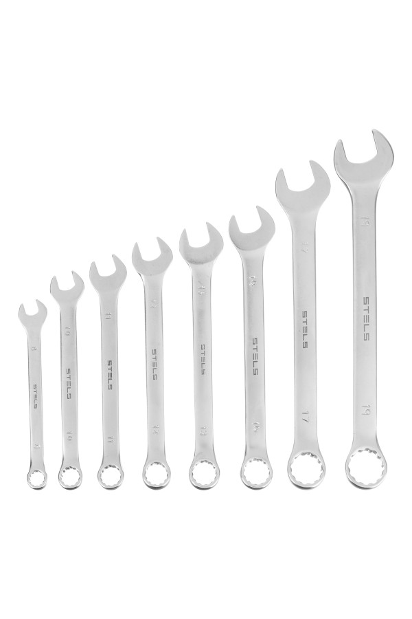 Набор ключей комбинированных, 8-19 мм, 8 шт, CrV, матовый хром Stels