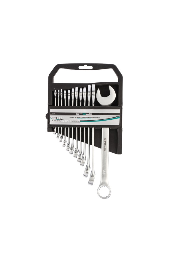 Набор ключей комбинированных, 6-22 мм, 12 шт, CrV, матовый хром Stels