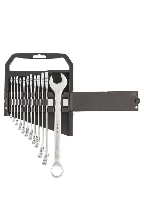 Набор ключей комбинированных, 6-22 мм, 12 шт, CrV, матовый хром Stels
