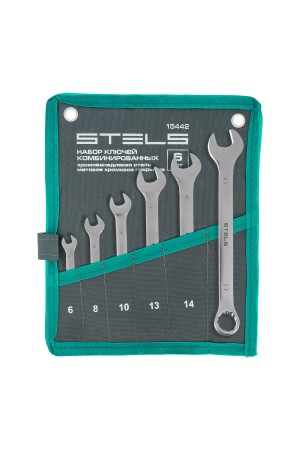Набор ключей комбинированных 6-17 мм, 6 шт., CrV, матовый хром Stels