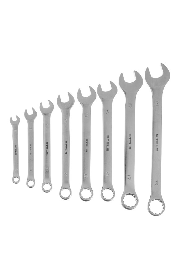Набор ключей комбинированных 6-19 мм, 8 шт., CrV, матовый хром Stels