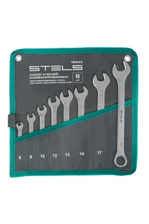 Набор ключей комбинированных 6-19 мм, 8 шт., CrV, матовый хром Stels