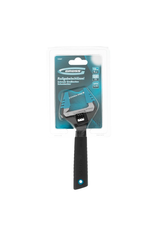 Ключ разводной, 150 мм, CrV, тонкие губки, защитные насадки Gross