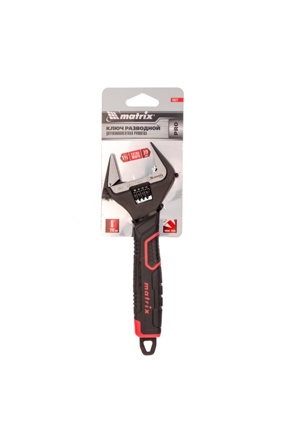 Ключ разводной, тонкие губки, фосфатированный, двухкомпонентная рукоятка, 200 мм, PRO Matrix