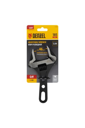 Ключ разводной 185 мм, CrV, кованый, укороченная рукоятка Denzel