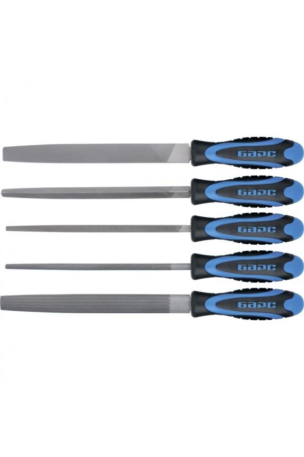 Набор напильников 200 мм, 5 шт, двухкомпонентная рукоятка Барс