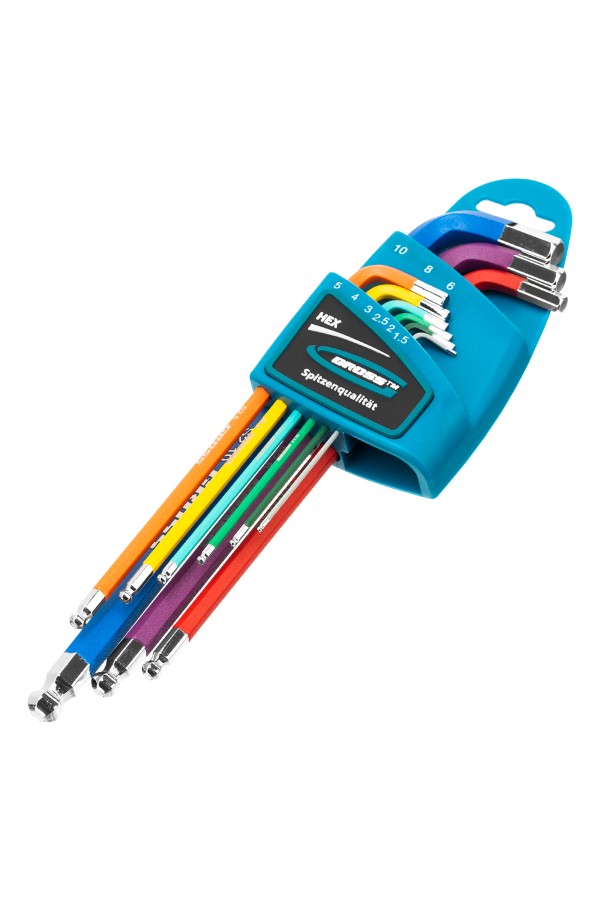 Набор ключей имбусовых HEX, 1.5-10 мм, S2, 9 шт, магнит, экстра-длинные с шаром, хром/краска Gross