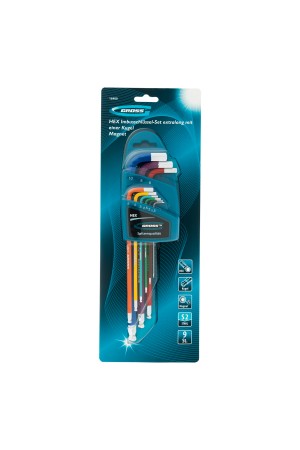 Набор ключей имбусовых HEX, 1.5-10 мм, S2, 9 шт, магнит, экстра-длинные с шаром, хром/краска Gross