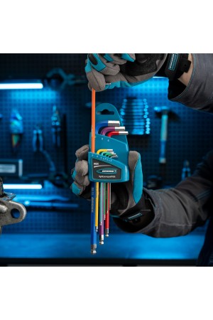 Набор ключей имбусовых HEX, 1.5-10 мм, S2, 9 шт, магнит, экстра-длинные с шаром, хром/краска Gross