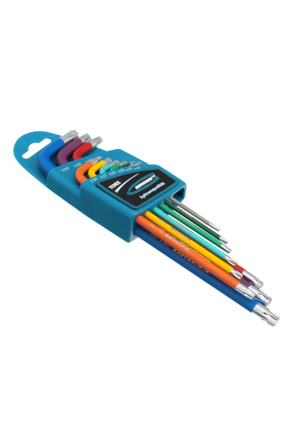 Набор ключей имбусовых Torx -TT, 9 шт: T10-T50, магнит, S2, экстра-длинные, хром/краска 9 шт Gross