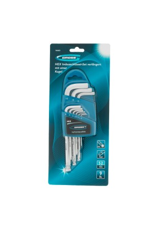 Набор ключей имбусовых HEX, 1.5-10 мм, S2, 9 шт, удлиненные с шаром, сатинированные Gross