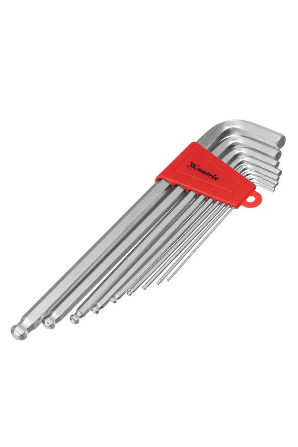 Набор ключей имбусовых HEX, 1.5-10 мм, CrV, 9 шт, экстра-длинные, c шаром, сатин Matrix