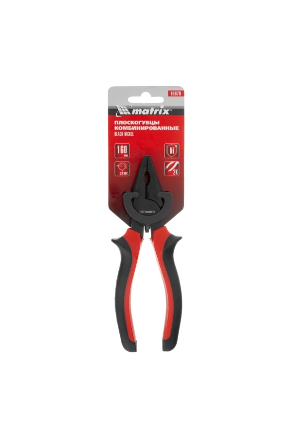 Плоскогубцы комбинированные Black Nickel, 160 мм, двухкомпонентные рукоятки Matrix